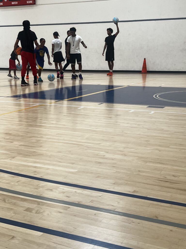 Basketball practice with young players